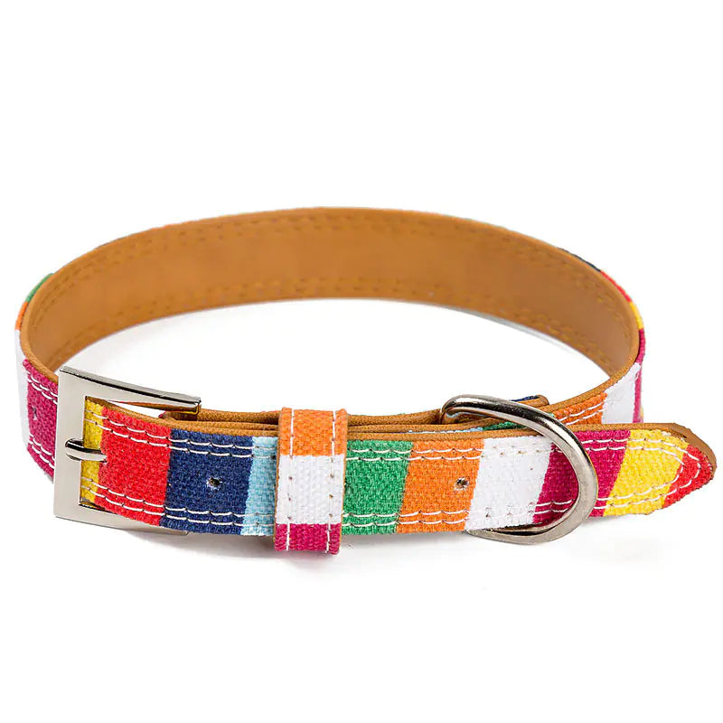 Colorful Striped Pet Collar - Adjustable Dog & Cat Collar